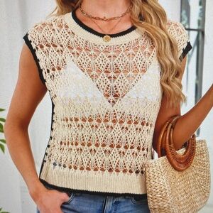 Elegant Cream Crochet Women Top